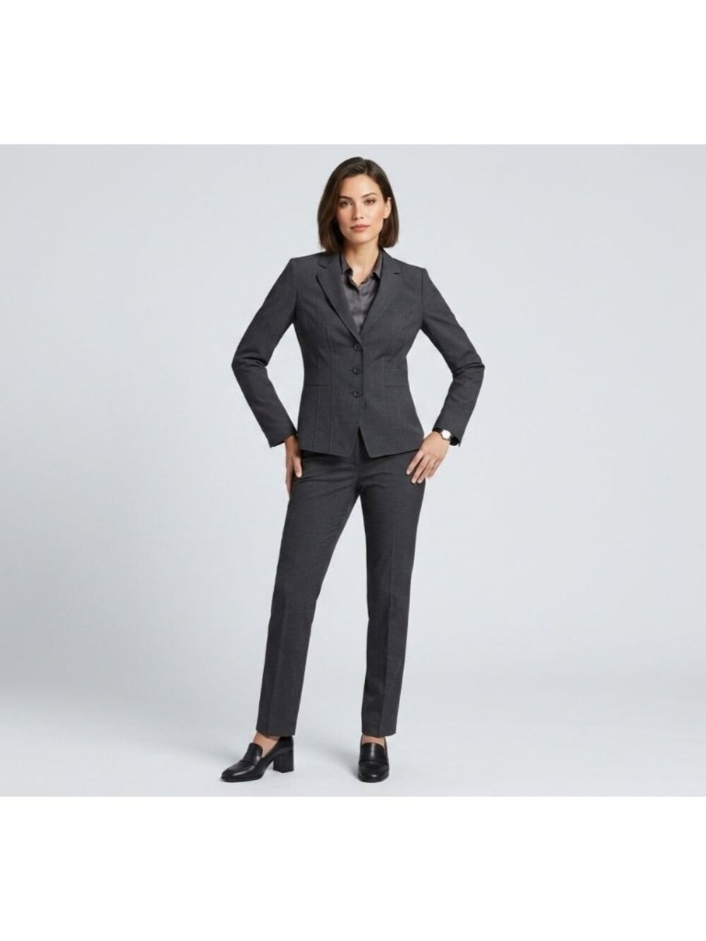 Halogen Blazer Jacket Size 8 Gray Single-Breasted Three Button Notch Lapels